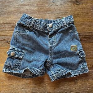 3/20$ John Deere Blue Denim Baby Toddler Cargo Jean Shorts size 18 months